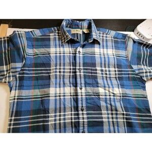 Vtg 90s LL Bean Cool Weave Shirt Mens Medium Tall MT Blue Green Plaid Made in...